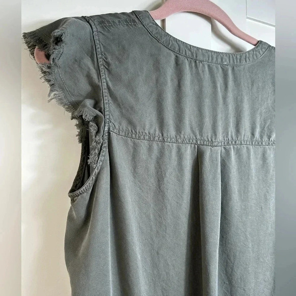 Dahlia khaki soft dress, Large, cap sleeves, raw edge, relaxed fit, Tencel - Picture 10 of 12